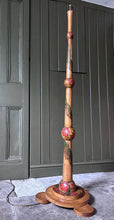 Load image into Gallery viewer, Art deco 1930&#39;s hand painted floral beech floor lamp