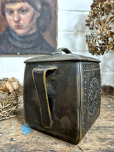 Load image into Gallery viewer, Arts &amp; Crafts antique brass repousse hammered tea caddy