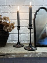 Load image into Gallery viewer, Arts &amp; Crafts aesthetic movement hand painted decorative candle sticks pair.