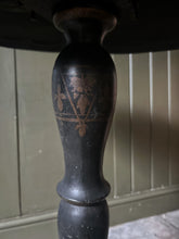 Load image into Gallery viewer, Black Victorian tilt top papier mache table with floral top and mother of pearl inlay
