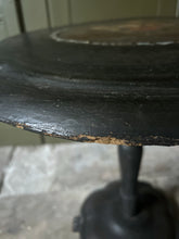 Load image into Gallery viewer, Black Victorian tilt top papier mache table with floral top and mother of pearl inlay
