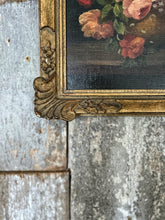 Load image into Gallery viewer, British antique small floral still life oil painting on board in gilt frame