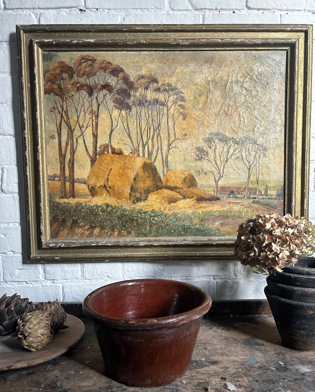 British school signed and dated 1941 landscape oil painting on canvas