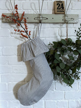 Load image into Gallery viewer, Christmas stocking black and white ticking stripe cotton ruffle frilled top
