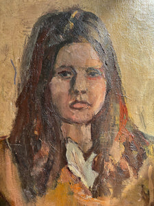 Mid 20th Century oil painting portrait on canvas
