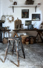 Load image into Gallery viewer, An antique Victorian Windsor dark wooden stool