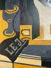 Load image into Gallery viewer, Cubist vintage Mid century oil painting on board in the style of Spanish artist Juan Gris