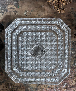 Vintage pressed glass, diamond cut, hobnail design, 1930's cake stand