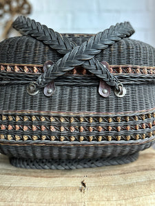 Decorative French antique Bresson wicker market basket