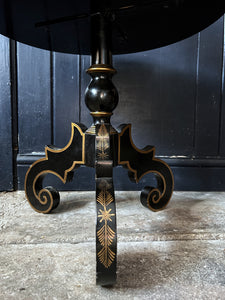 Decorative gold painted black lacquered side table