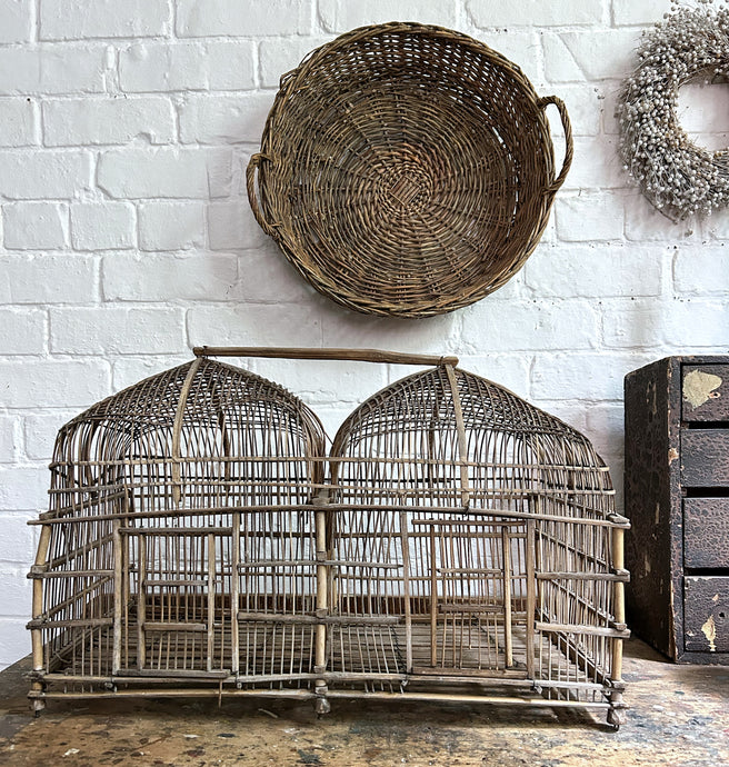 Early 19th Century antique Chinese double wicker bird cage