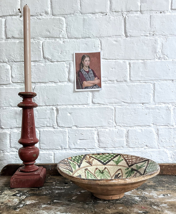 Early 20th Century Middle Eastern glazed decorative terracotta bowl side