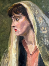 Load image into Gallery viewer, Early 20th Century portrait lady in veil oil painting on board