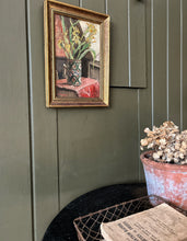 Load image into Gallery viewer, Early 20th Century Bloomsbury style still life Iris's in decorative jug oil painting 