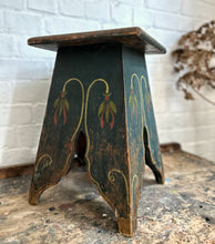 Load image into Gallery viewer, Early 20th Century antique arts &amp; crafts hand painted floral stool
