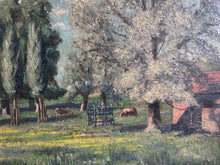 Load image into Gallery viewer, Early 20th Century antique oil painting landscape farm scene on board in original gilt frame
