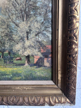 Load image into Gallery viewer, Early 20th Century antique oil painting landscape farm scene on board in original gilt frame