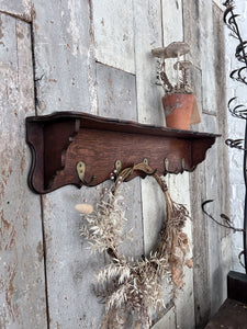 Edwardian antique carved dark wood coat rack with shelf