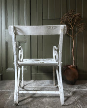 Load image into Gallery viewer, Antique Edwardian slatted wood &amp; wrought iron painted garden chair