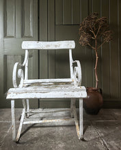 Load image into Gallery viewer, Antique Edwardian slatted wood &amp; wrought iron painted garden chair