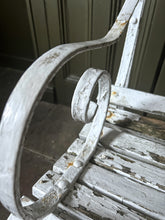 Load image into Gallery viewer, Antique Edwardian slatted wood &amp; wrought iron painted garden chair