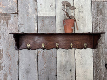 Load image into Gallery viewer, Edwardian antique carved dark wood coat rack with shelf
