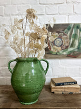 Load image into Gallery viewer, Emerald green painted glazed oilive oil pot with handles