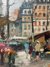 Load image into Gallery viewer, Mid 20th Century Impressionistic Paris Flower market Street Scene Oil painting on canvas