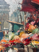 Load image into Gallery viewer, Mid 20th Century Impressionistic Paris Flower market Street Scene Oil painting on canvas