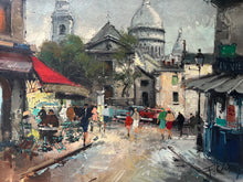 Load image into Gallery viewer, Francois Claver 1918-1961 Mid 20th Century Impressionistic Paris Street Scene Oil painting on canvas Montmartre