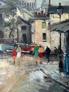 Francois Claver 1918-1961 Mid 20th Century Impressionistic Paris Street Scene Oil painting on canvas Montmartre