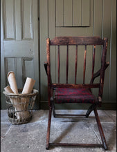 Load image into Gallery viewer, Antique Victorian wooden folding campaign chair with carpet seat
