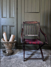 Load image into Gallery viewer, Antique Victorian wooden folding campaign chair with carpet seat