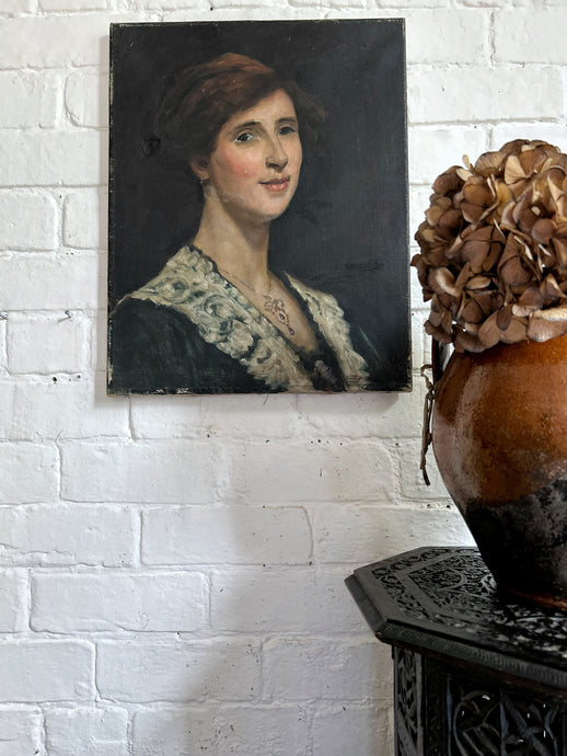 French 19th Century antique dark portrait oil painting on canvas