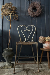 French 19th Century antique iron garden chair with wire seat