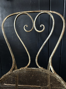 French 19th Century antique iron garden chair with wire seat