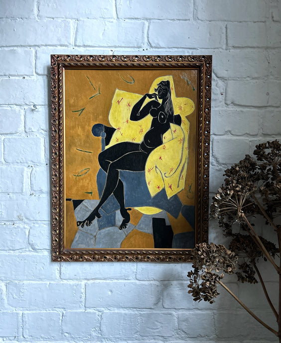 French Mid 20th Century figurative oil  painting on board framed