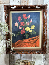 Load image into Gallery viewer, French Mid Century vintage bold still life floral oil painting in decorative carved wooden frame