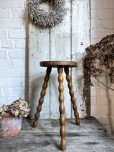 Load image into Gallery viewer, French Vintage round wooden tripod stool with bobbin legs