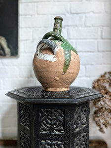 French 19th Century antique Provence green glazed gargoulette water jug