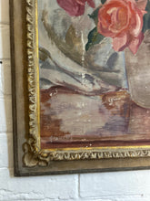 Load image into Gallery viewer, French Early 20th century 1920&#39;s floral still life large oil painting in decorative gilt frame