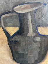 Load image into Gallery viewer, French Mid Century abstract still life oil painting on board of oranges with jug.