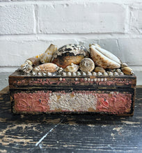 Load image into Gallery viewer, French antique Napoleon III wooden shell covered souvenir box with key