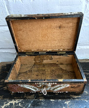 Load image into Gallery viewer, French antique Napoleon III wooden shell covered souvenir box with key
