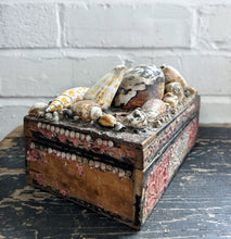 Load image into Gallery viewer, French antique Napoleon III wooden shell covered souvenir box with key