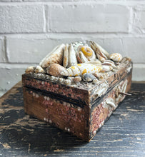 Load image into Gallery viewer, French antique Napoleon III wooden shell covered souvenir box with key