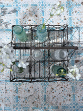 Load image into Gallery viewer, French Vintage early 20th Century wire bottle carrier holder with opaque coloured glass bottles
