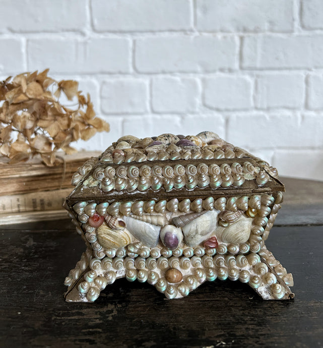 French Vintage shell covered souvenir jewellery box
