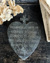 Load image into Gallery viewer, French antique 1901 zinc heart shaped funeral plaque