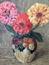 Load image into Gallery viewer, French antique 1928 Floral still life oil painting on board framed
